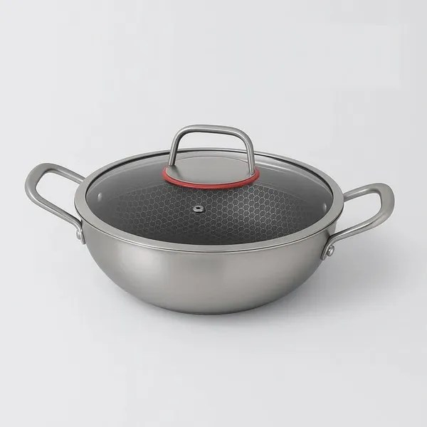 22_CM,_1.8_Litre_Stainless_Steel_Honeycomb_Triply_Non-Stick_Kadhai_with_Glass_Lid_|_Induction_Safe_&_Gas_Compatible_|_Even_Heat_Distribution_|_Cooking_Kadhai