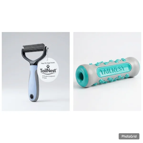 (Pack_Of_2)_Hair_Shedding_Brush_For_Pet_Sky_Blue_Black_And_Rubber_Squeaky_Toy_For_Dog_Multicolor