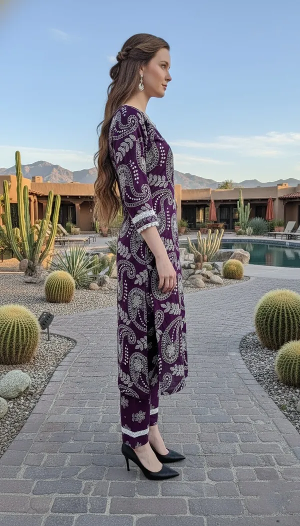 Women'S_Ethnic_Printed_Kurta_Set_With_Pants_Purple_Paisley_Pattern