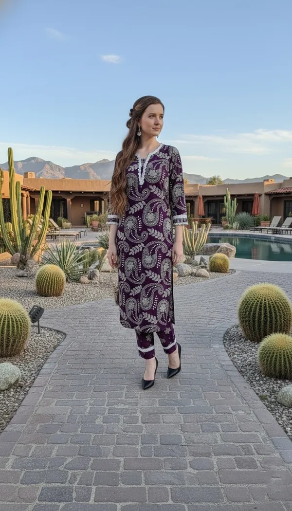 Women'S_Ethnic_Printed_Kurta_Set_With_Pants_Purple_Paisley_Pattern