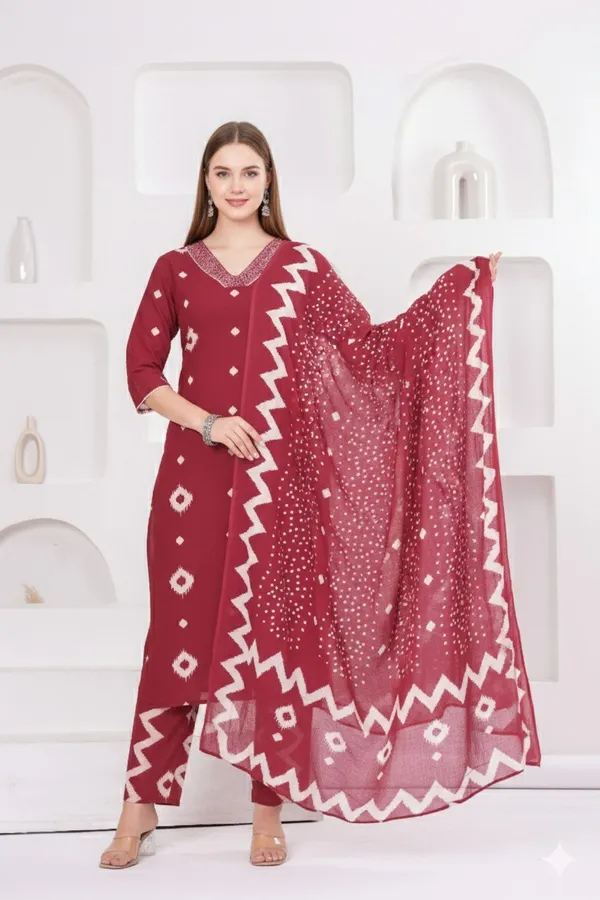 Red_Bandhani_Print_Kurta_Set_With_Dupatta_Ethnic_Wear_For_Women