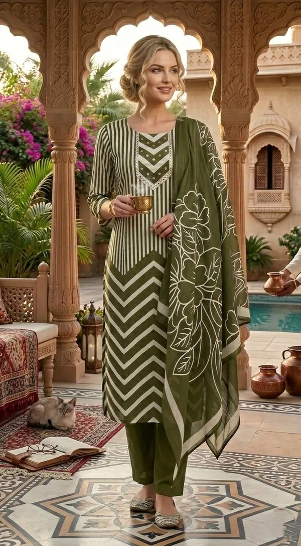 Olive_Green_Floral_Embroidered_Kurta_Set_With_Dupatta