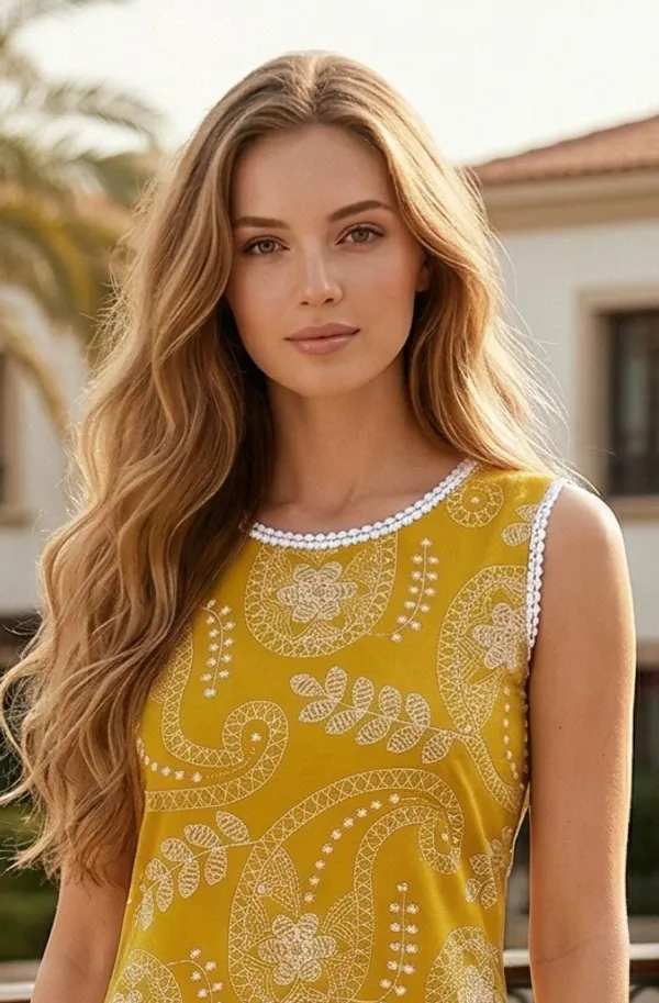 Yellow_Printed_Sleeveless_Kurta