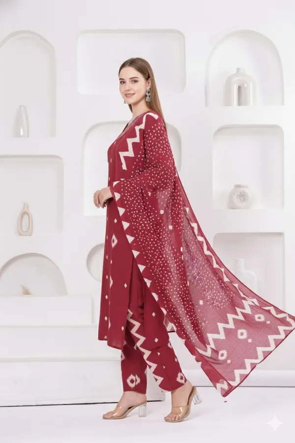 Red_Bandhani_Print_Kurta_Set_With_Dupatta_Ethnic_Wear_For_Women
