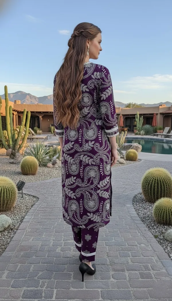 Women'S_Ethnic_Printed_Kurta_Set_With_Pants_Purple_Paisley_Pattern