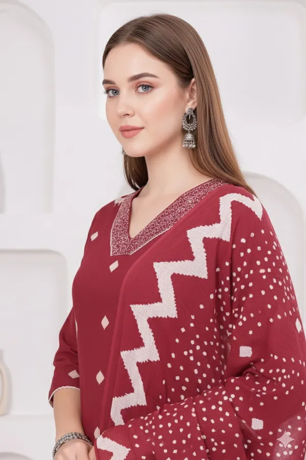 Red_Bandhani_Print_Kurta_Set_With_Dupatta_Ethnic_Wear_For_Women