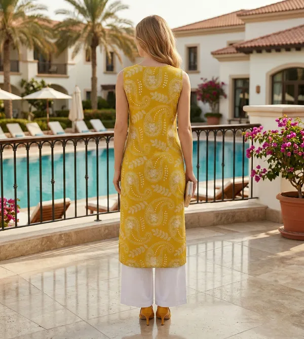 Yellow_Printed_Sleeveless_Kurta
