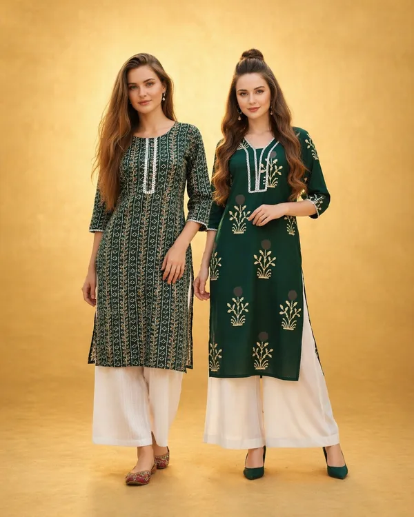 Elegant_Green_Printed_And_Embroidered_Kurti_Pack_Of_2