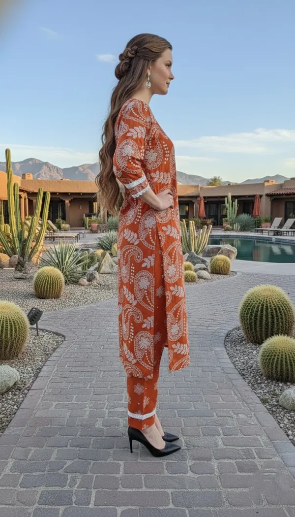Orange_Paisley_Print_Kurta_Set_With_White_Embroidered
