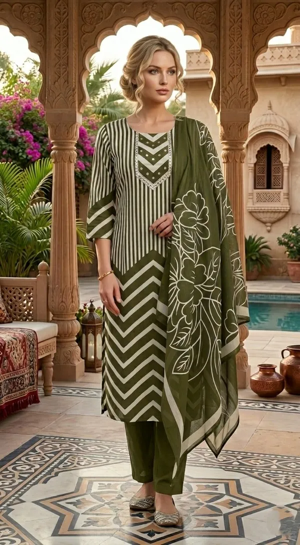 Olive_Green_Floral_Embroidered_Kurta_Set_With_Dupatta