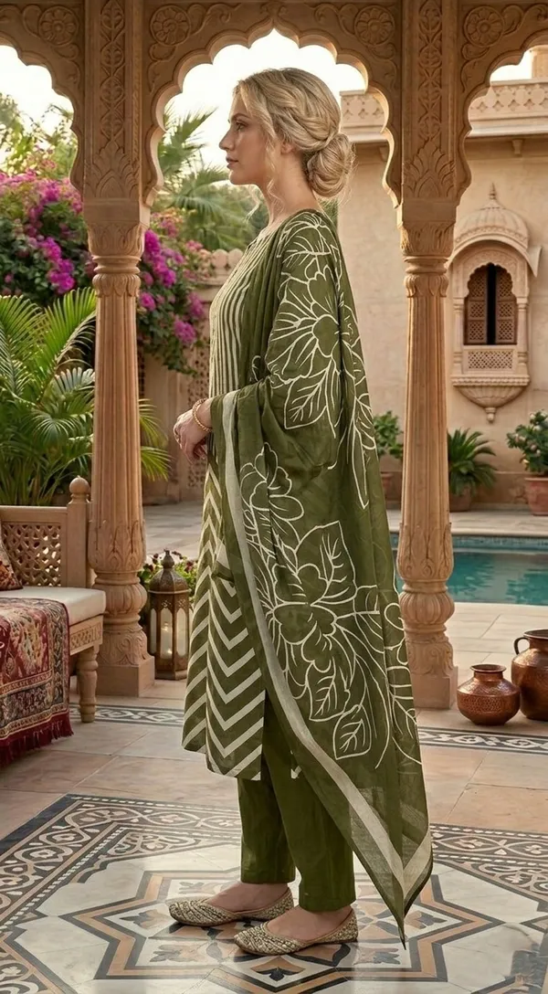 Olive_Green_Floral_Embroidered_Kurta_Set_With_Dupatta