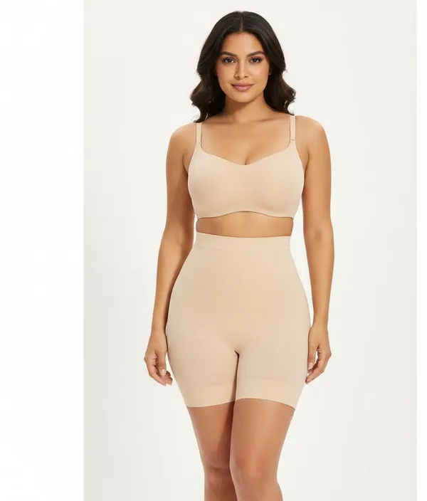 Beige_Nylon_Blend_High_Waist_Shapewear_For_Women