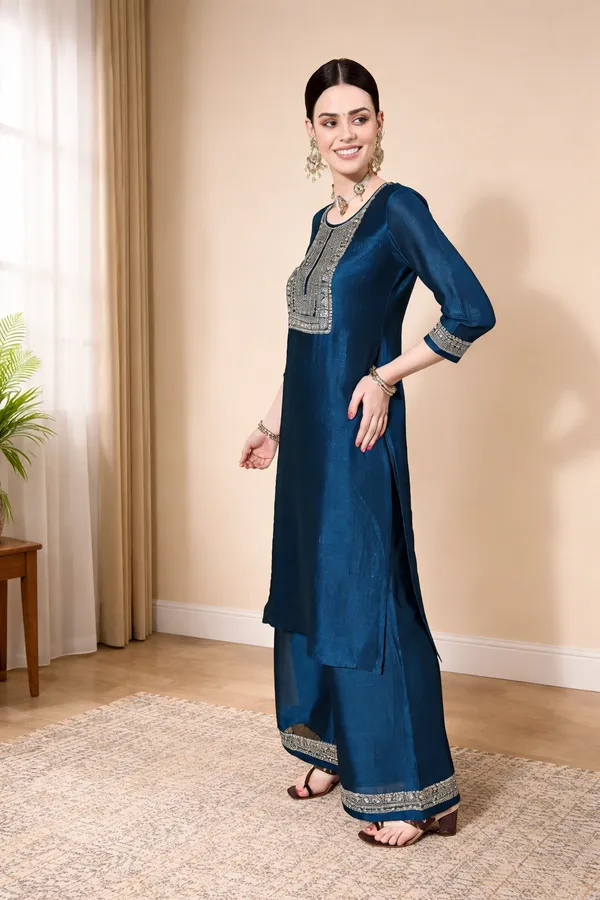 Teal_Blue_Embellished_Kurta_Palazzo_Set_With_Dupatta