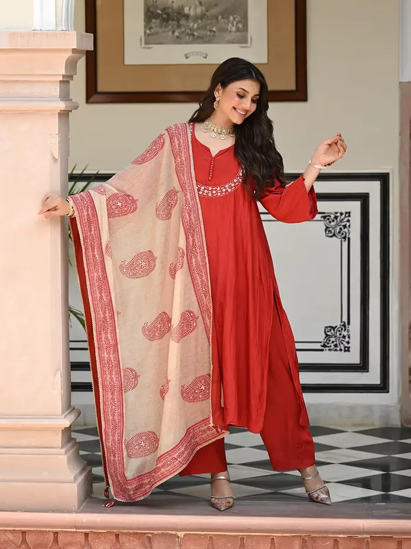 Black_Anarkali_Suit_Set_With_Embellished_Neckline_And_Printed_Dupatta