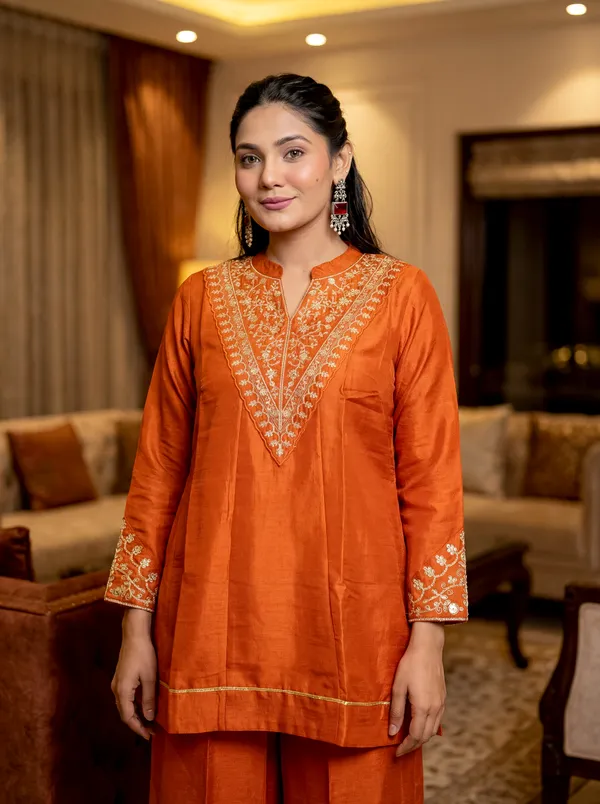 Women's_Orange_Embroidered_Kurta_Set_With_Palazzo_And_Dupatta