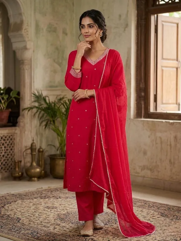 Red_Embellished_Kurta_Set_With_Dupatta_Ethnic_Wear_For_Women