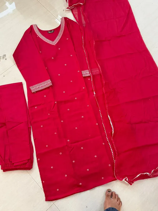Red_Embellished_Kurta_Set_With_Dupatta_Ethnic_Wear_For_Women