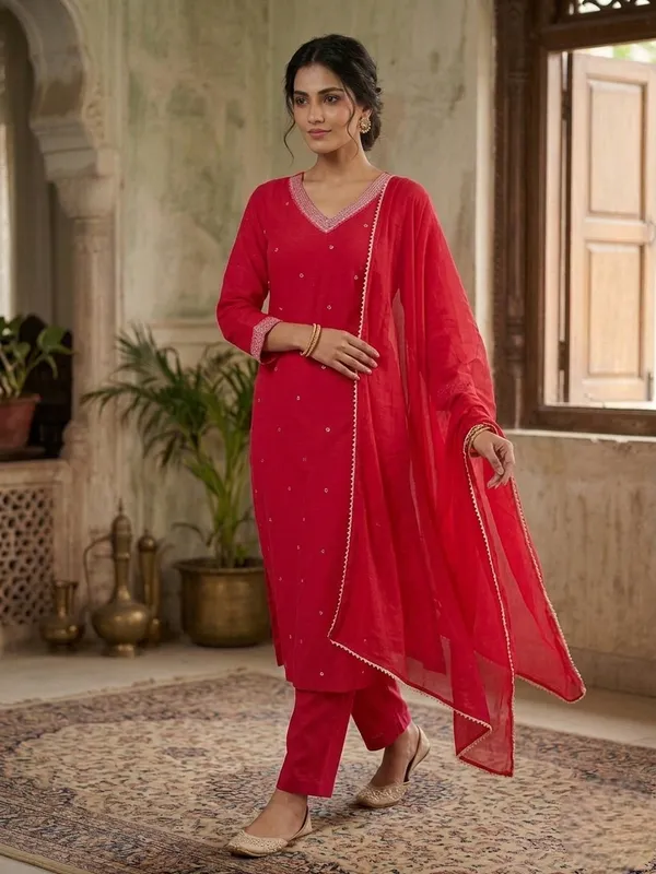 Red_Embellished_Kurta_Set_With_Dupatta_Ethnic_Wear_For_Women