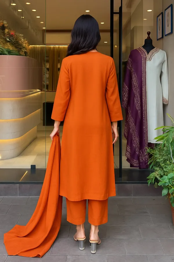 Orange_Kashmiri_Rayon_Slub_Kurti_Pant_Dupatta_Set_With_Chanderi_Cotton_Embroidery