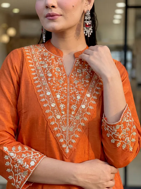 Women's_Orange_Embroidered_Kurta_Set_With_Palazzo_And_Dupatta