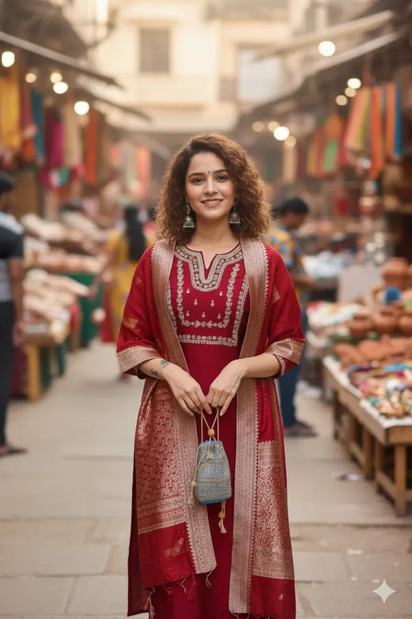 Maroon_Embroidered_Kurta_Set_With_Banarasi_Dupatta
