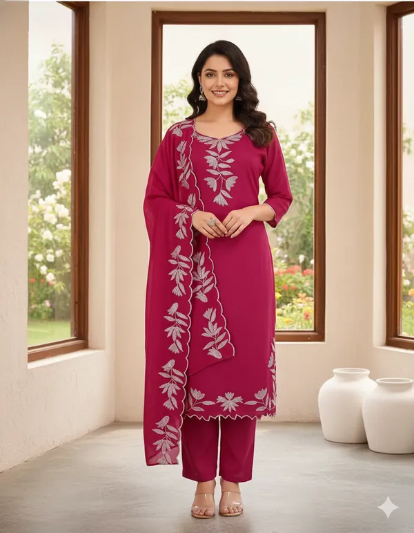 Magenta_Embroidered_Kurta_Set_With_Dupatta_Women's_Ethnic_Suit