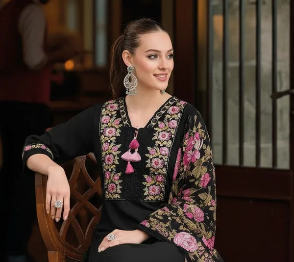 Black_Floral_Embroidered_Pakistani_Suit_Set_With_Pink_Tassels_3_Piece_Ethnic_Wear