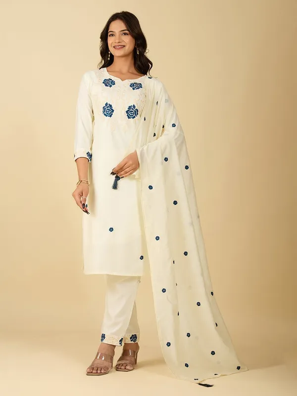 Off_White_Floral_Embroidered_Cotton_Kurta_Set_With_Dupatta