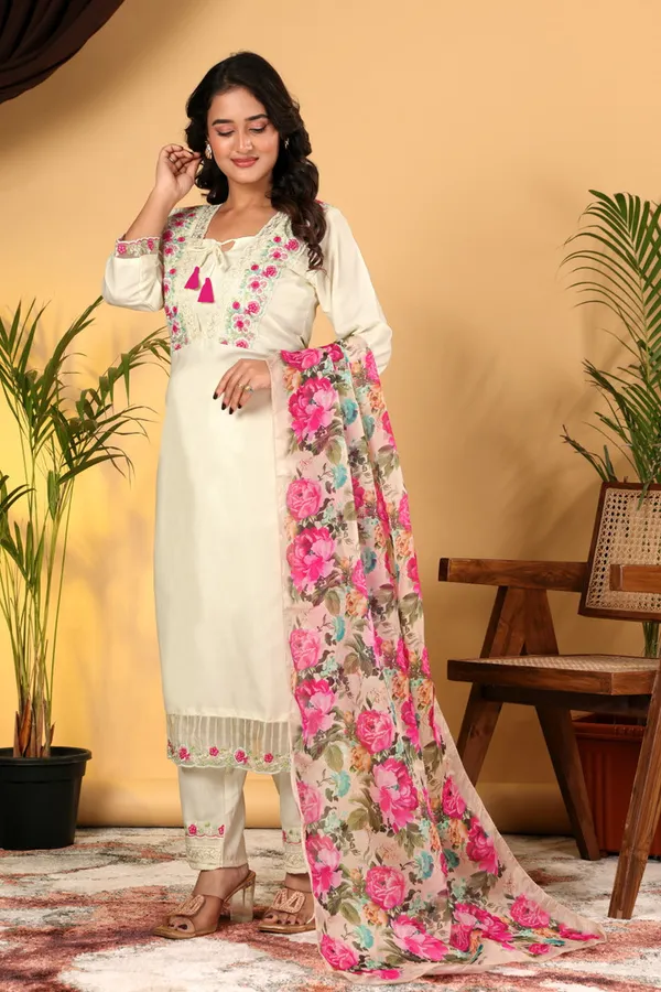 White_Embroidered_Kurta_Set_With_Floral_Dupatta_Women's_Ethnic_Wear