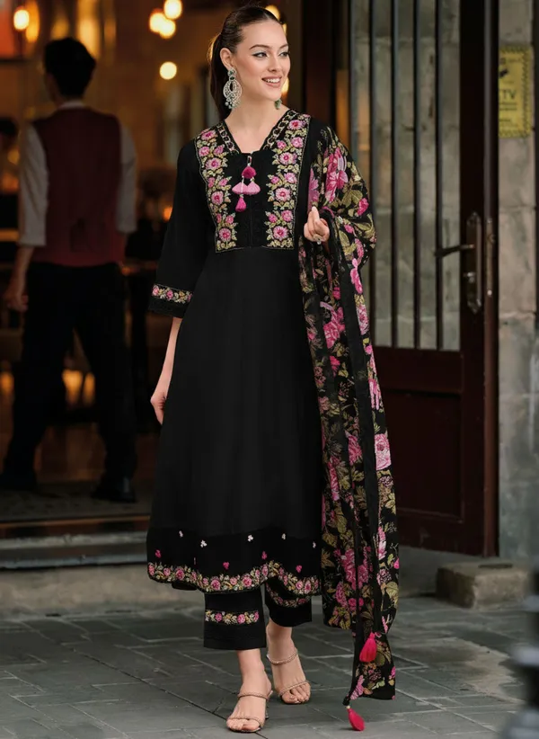 Black_Floral_Embroidered_Pakistani_Suit_Set_With_Pink_Tassels_3_Piece_Ethnic_Wear