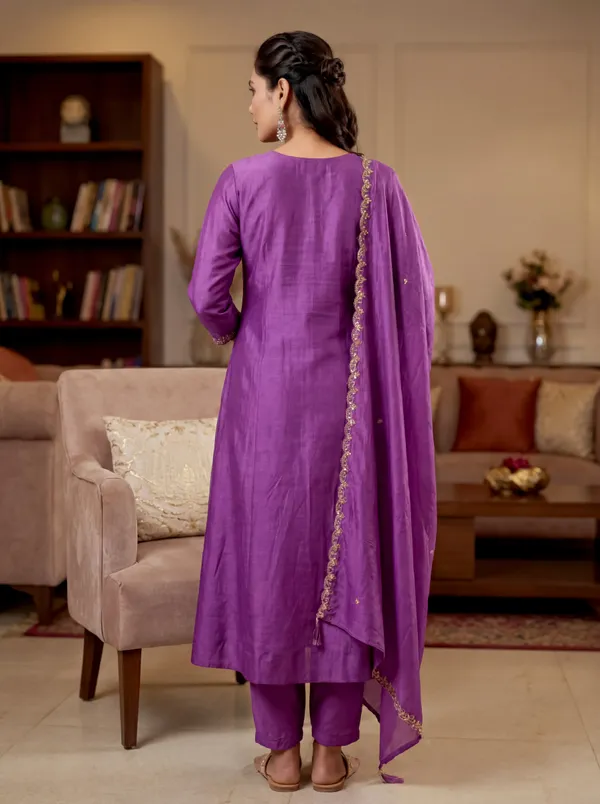 Purple_Silk_Chanderi_Kurta_Set_With_Embellished_Yoke_And_Dupatta