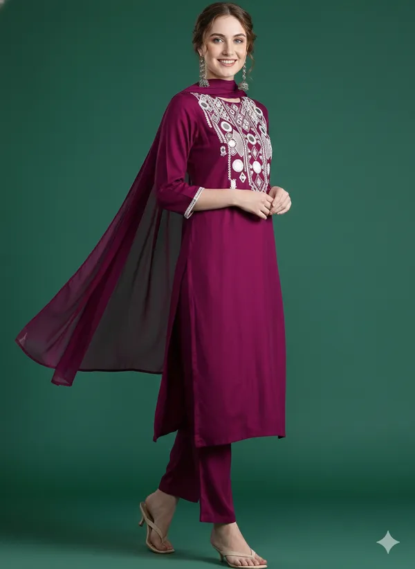 Maroon_Embroidered_Kurta_Set_With_Dupatta