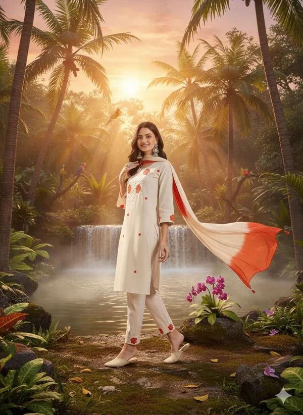 Women's_White_Embroidered_Kurta_Set_With_Tricolour_Dupatta