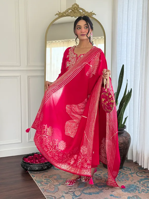 Vibrant_Pink_Embroidered_Kurta_Set_With_Dupatta