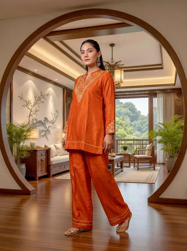 Women's_Orange_Embroidered_Kurta_Set_With_Palazzo_And_Dupatta