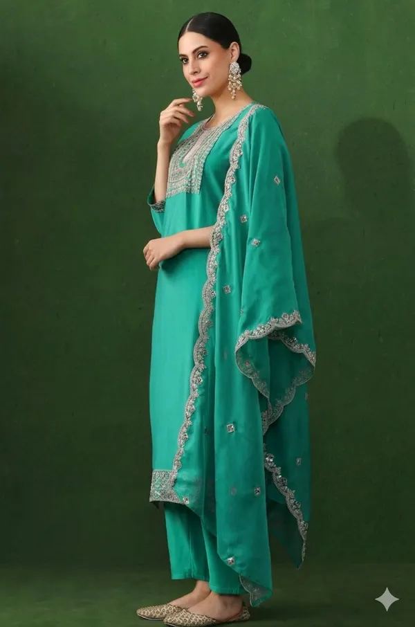 Turquoise_Embellished_Kurta_Set_With_Dupatta_Ethnic_Wear_For_Women
