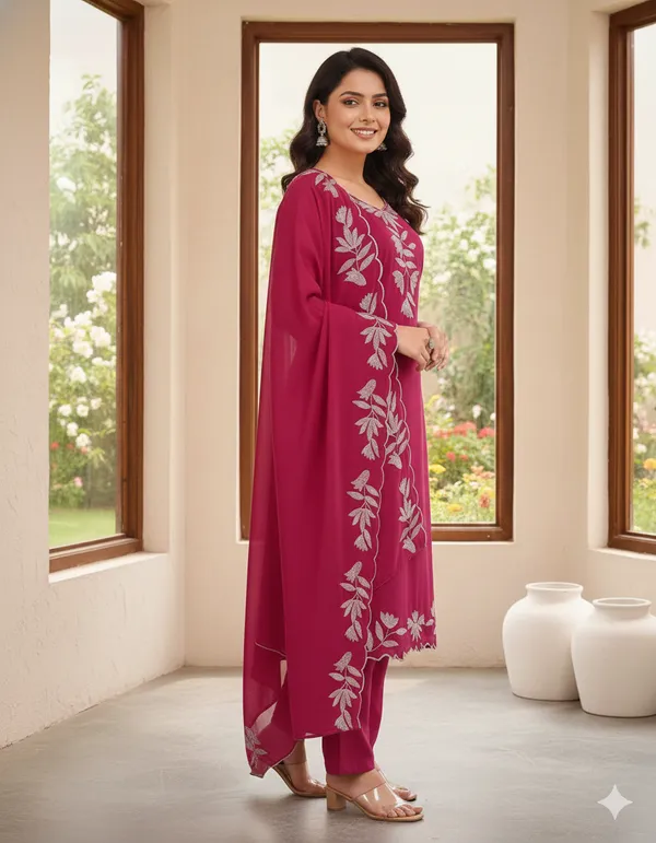 Magenta_Embroidered_Kurta_Set_With_Dupatta_Women's_Ethnic_Suit