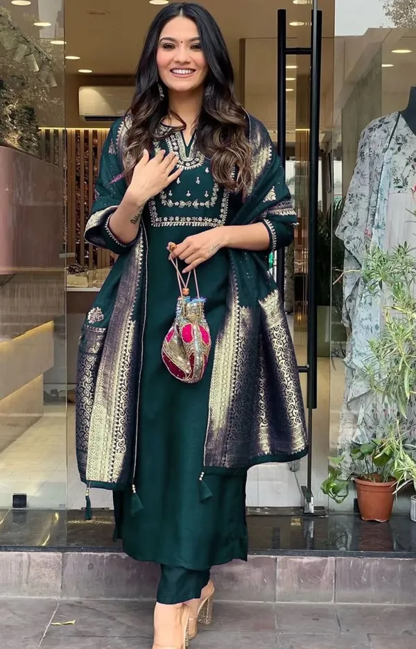 Teal_Green_Embroidered_Salwar_Suit_Set_With_Banarasi_Dupatta