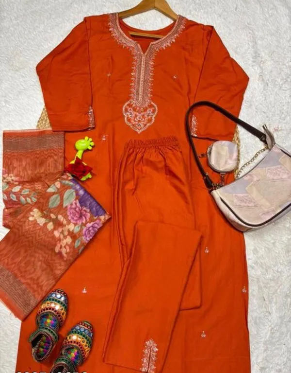Orange_Embroidered_Ethnic_Suit_Set_With_Banarasi_Dupatta