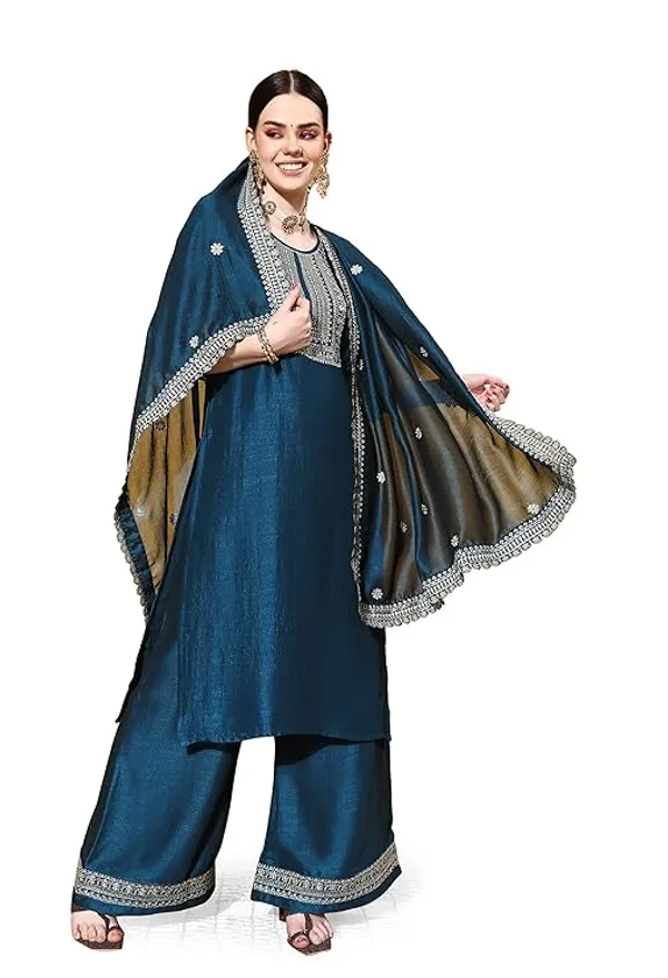 Teal_Blue_Embellished_Kurta_Palazzo_Set_With_Dupatta