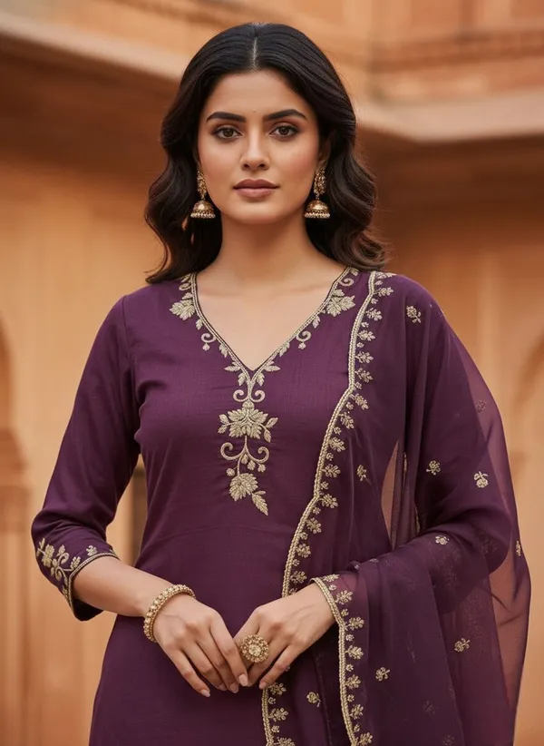 Wine_Embroidered_Georgette_Salwar_Suit_Set_With_Dupatta