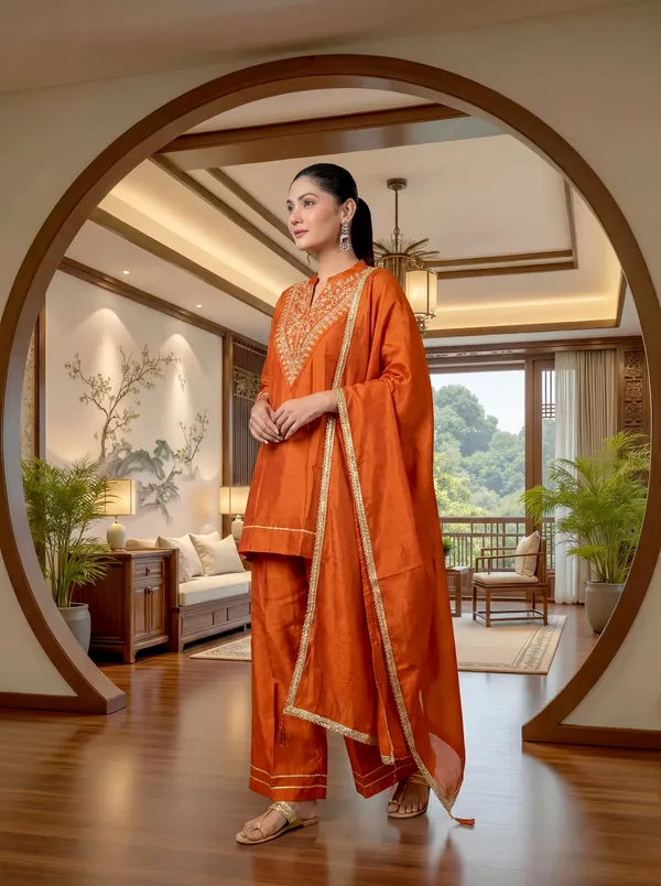 Women's_Orange_Embroidered_Kurta_Set_With_Palazzo_And_Dupatta