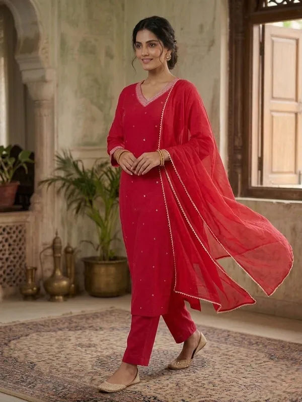 Red_Embellished_Kurta_Set_With_Dupatta_Ethnic_Wear_For_Women