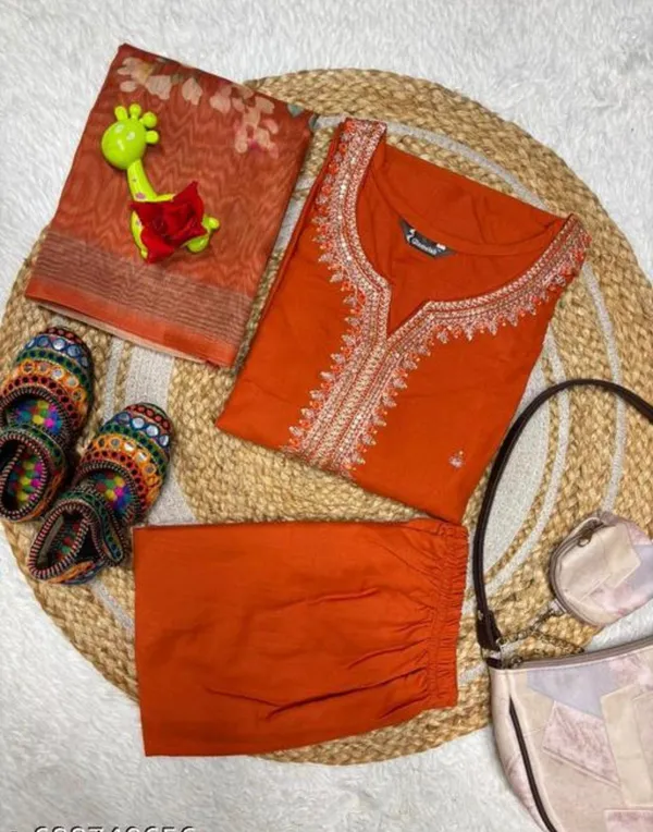 Orange_Embroidered_Ethnic_Suit_Set_With_Banarasi_Dupatta
