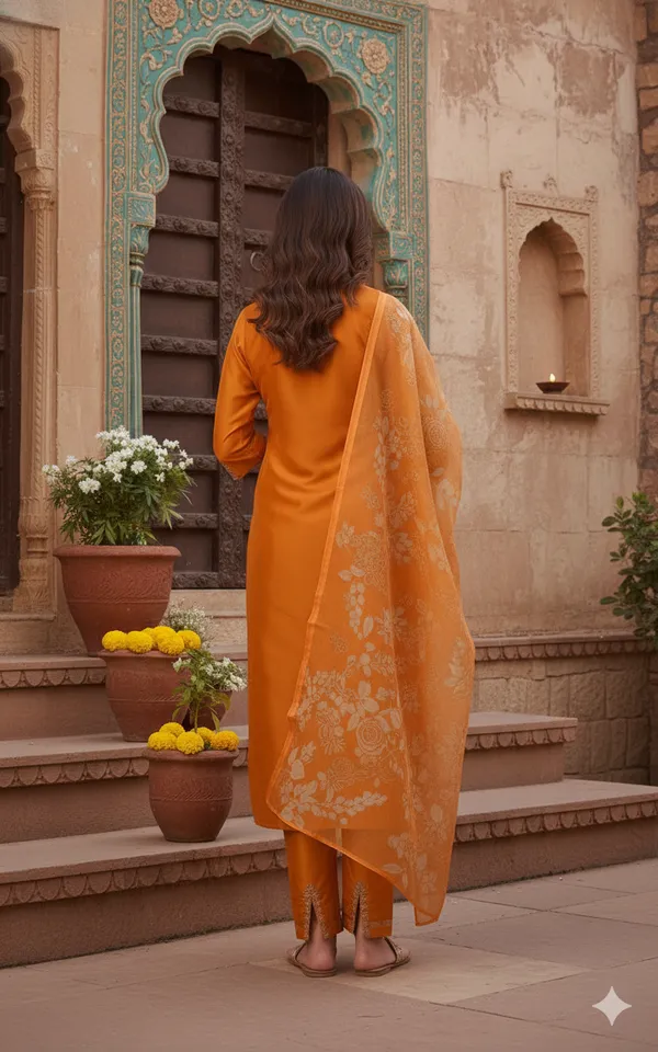 Orange_Embroidered_Salwar_Suit_Set_With_Floral_Dupatta