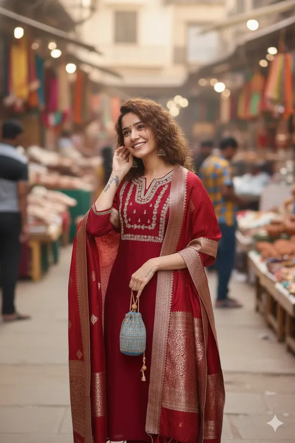 Maroon_Embroidered_Kurta_Set_With_Banarasi_Dupatta
