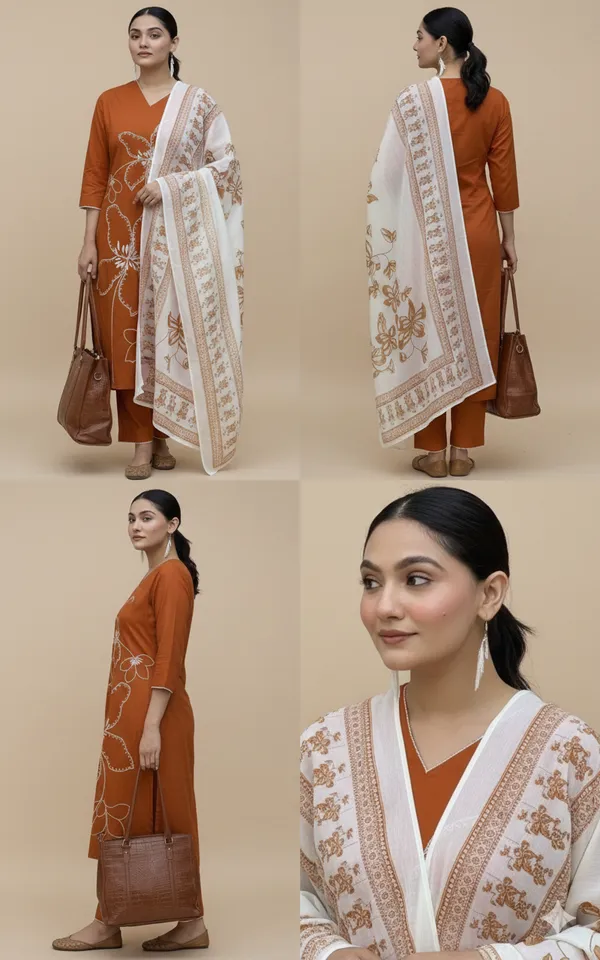 Orange_Floral_Embroidered_Kurta_Set_With_White_Dupatta