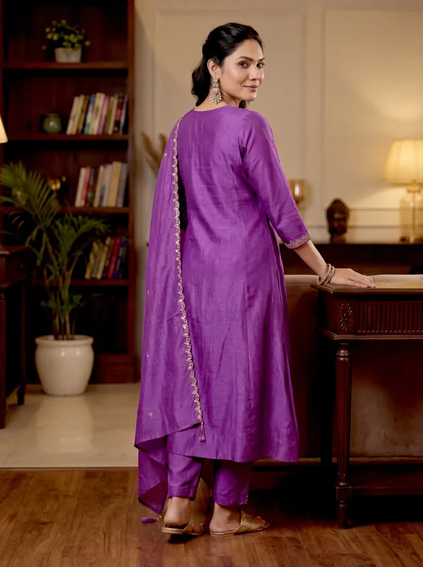 Purple_Silk_Chanderi_Kurta_Set_With_Embellished_Yoke_And_Dupatta