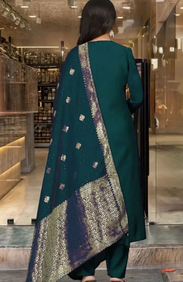 Teal_Green_Embroidered_Salwar_Suit_Set_With_Banarasi_Dupatta