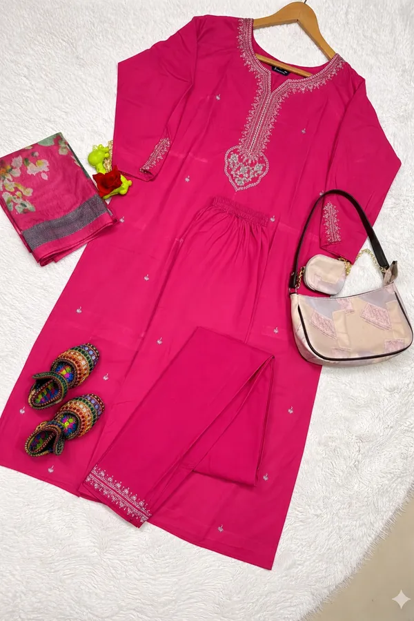 Pink_Embroidered_Ethnic_Kurti_With_Dupatta_Set